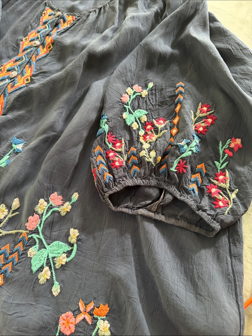 Johnny Was Black Embroidered Boho Tunic with Multicolor Embroidered Accents - Picture 12 of 16